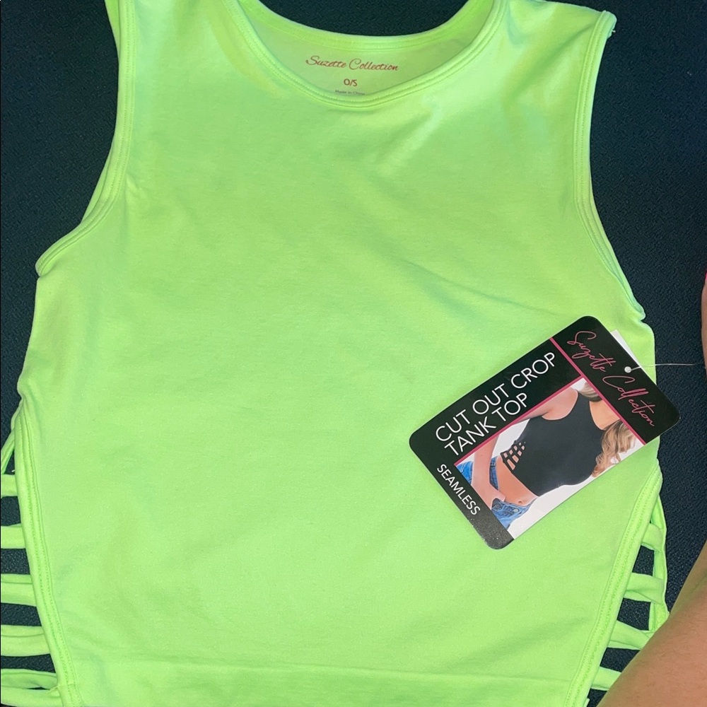 Suzette Collection Neon Lime Cut-Out Crop Tank Top